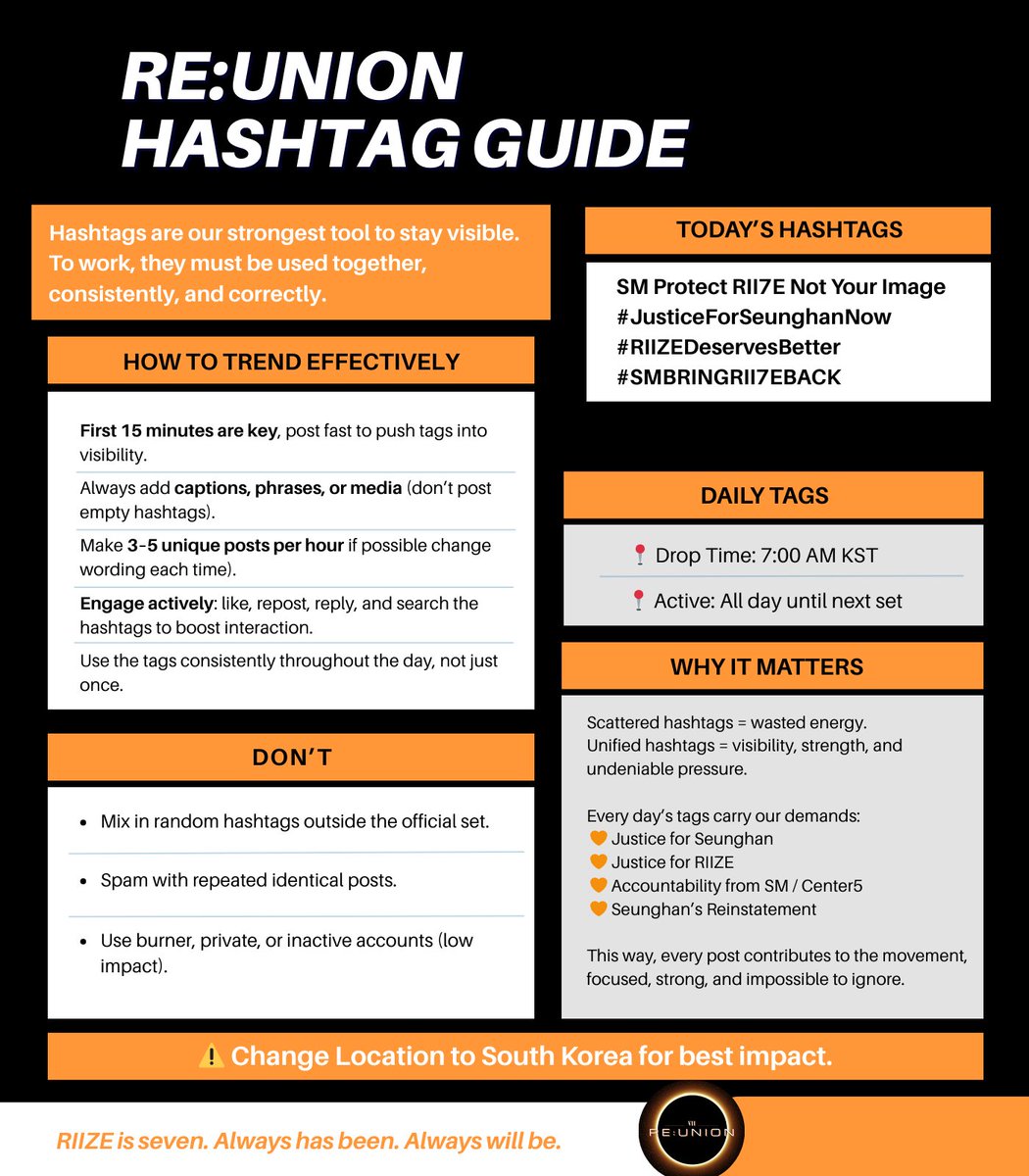 ✦ RE:UNION DAILY SCHEDULE ✦

When countless voices demand fairness, negligence has nowhere to hide. SM has an obligation to act responsibly, and we are here to ensure they do. Every action is a reminder that injustice carries consequences and that Seunghan’s rights, and those