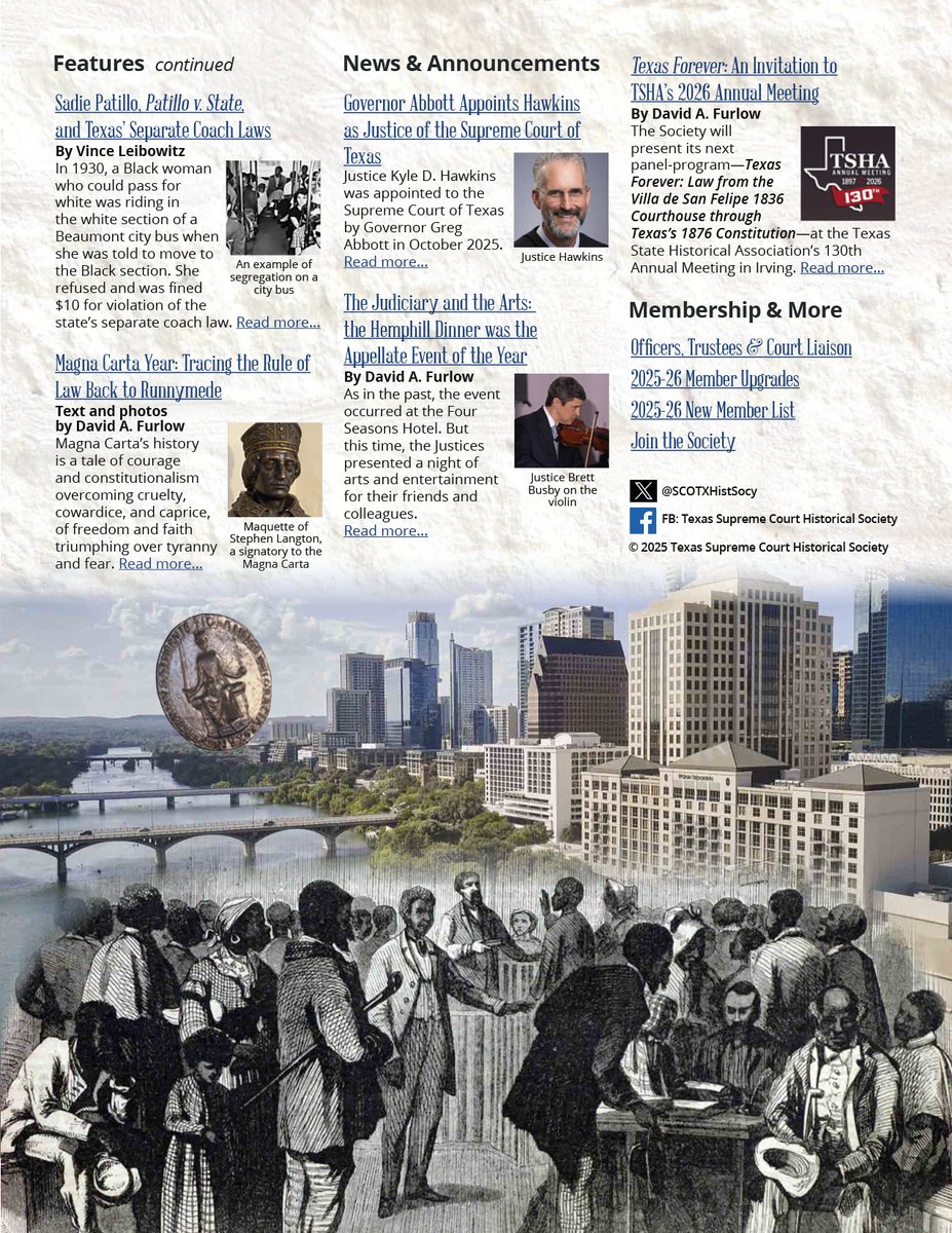 The latest issue of the Journal features articles that provide insight into some of the frequently-overlooked stories of Reconstruction in Texas and the nascent days of the struggle for civil rights. Check it out: bit.ly/4okaZmc