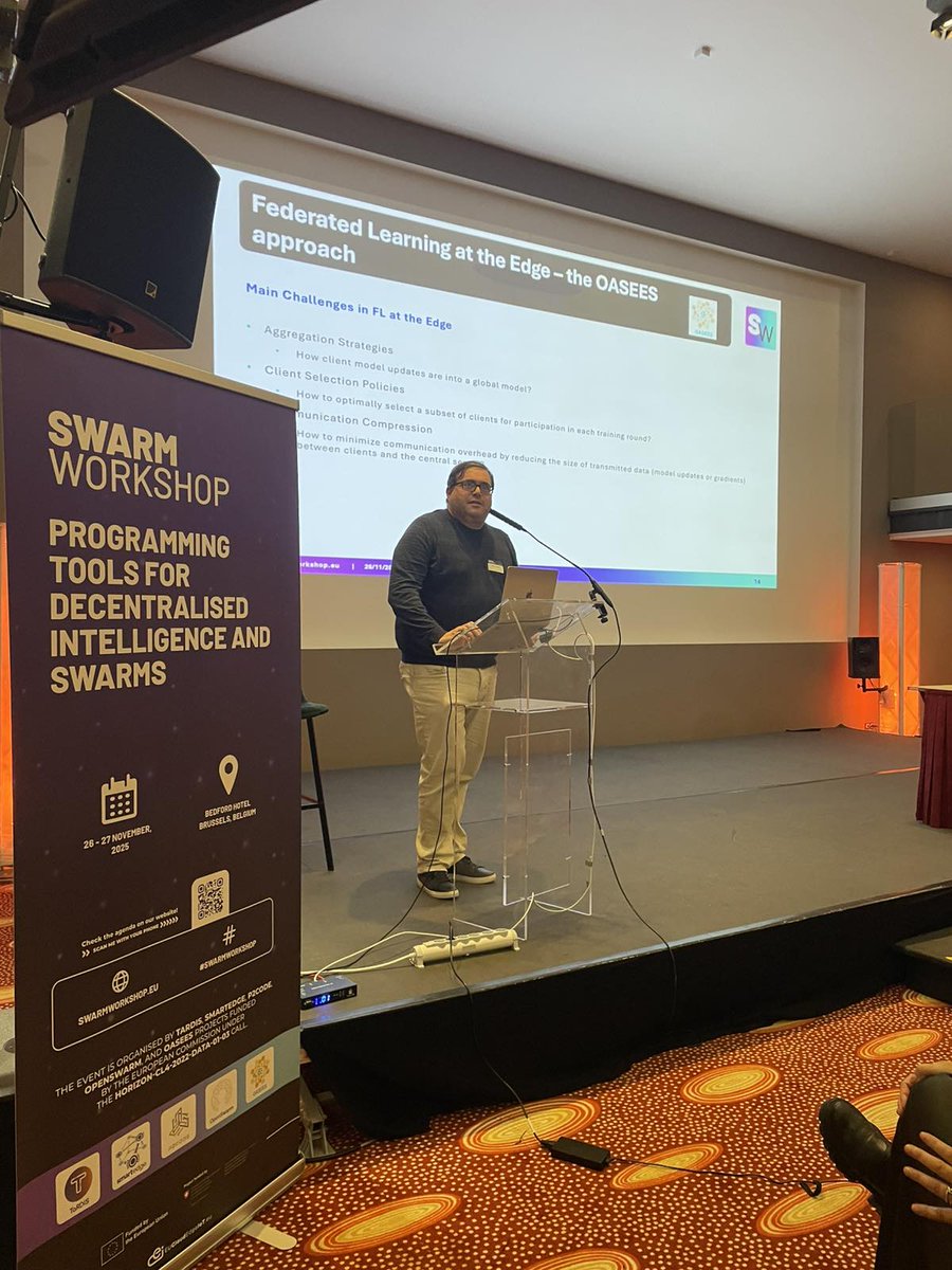 I  have just completed my presentation about Federated Learning at the  Edge, summarizing the lessons learned during OASEES at the #swarmworkshop organized at Bedford Hotel in Brussels, Belgium on 26-27 Nov.2025
#HorizonEurope #SwarmIntelligence #EdgeComputing #FederatedLearning