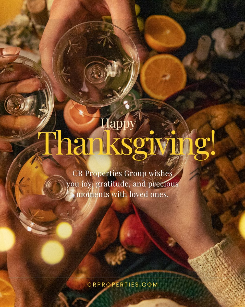 Happy Thanksgiving from CR Properties Group!

To every entrepreneur building something new…
To every team expanding their footprint…
To every community growing with purpose
thank you.

Wishing you a season filled with connection, momentum, and opportunity.🦃✨