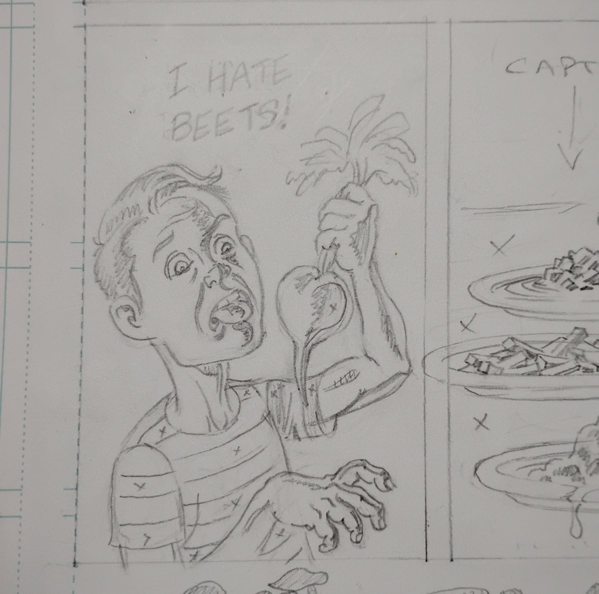 Screwy Tuesday meets wacky Wednesday: Random panels I have drawn. Note: I don't hate beets.
#randompanelsihavedrawn #screwytuesday #cartooning #comicbooks #pencilart