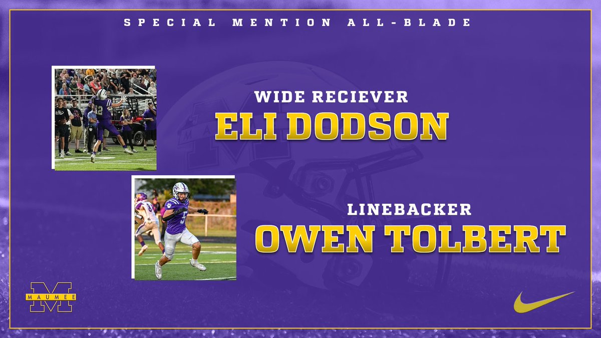 MaumeePantherFB's tweet image. We are proud to announce that Eli Dodson and Owen Tolbert were both selected for Special Mention All-Blade Team! Excited to watch you guys grow and keep getting better. #WIN #WeAreMaumee