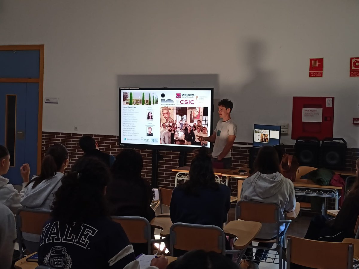 NeuroAlc's tweet image. 📚 Continúan nuestras charlas divulgativas de la Semana de la Ciencia.
@FedericoMiozzo ha visitado el IES 8 de Marzo para explicar cómo un ambiente enriquecido con más estímulos sociales, motores y cognitivos mejora la memoria, mientras que el aislamiento la deteriora🧠