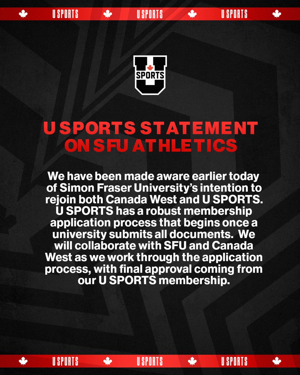 U SPORTS statement on SFU Athletics