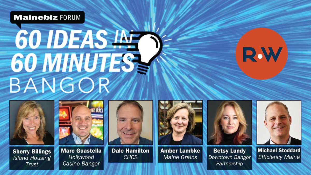 RudmanWinchell's tweet photo. 💡 Rudman Winchell is proud to be a sponsor of 60 Ideas in 60 Minutes! 💡

Mainebiz is bringing together six accomplished Maine leaders—each sharing 10 actionable ideas for building stronger businesses, teams, and communities. 

👉 Register Here:
https://t.co/UTr412dUsf https://t.co/1blLnBxgib