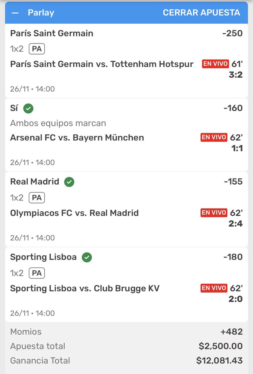 picks_koalateam's tweet photo. Regalaré $1500 entre los RT Y ❤️ 

PARLAY DE CHAMPIONS ⚽️⚽️✅✅ 

Mande a cerrar y al minuto cayó el pago anticipado 👀 no les dio tiempo ni sacarlo jaja pero ya ofrecía $12,000 de $15,000 y a veces NO HAY QUE SER AVARICIOSOS 

EL CHISTE ES GANAAAR 😍😍😍

LA KOALANETAAA 🐨🚍🚍🚍 https://t.co/56ynDsfBBE