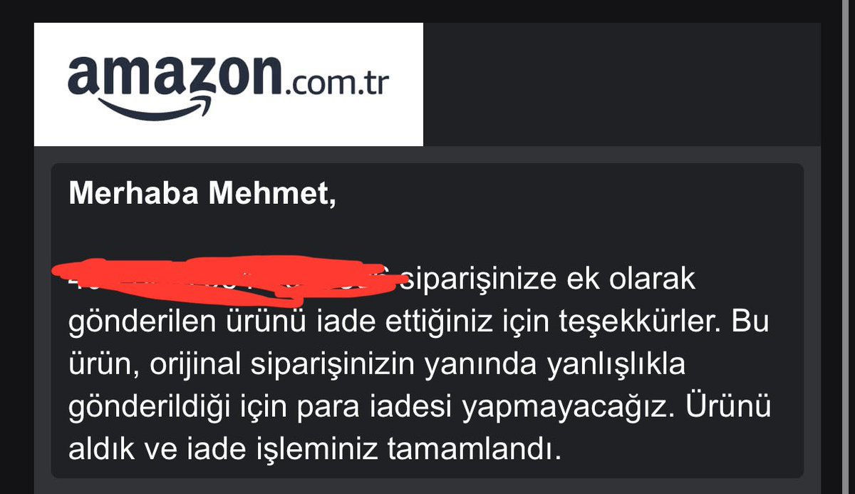 Amazon’dan 1 tane sipariş etmiştim, 4 tane yollamışlar. Ben de diğer üçünü müşteri hizmetlerinden destek alarak iade ettim, koskoca Amazon’un attığı maile bakın. İnsan bi kupon filan bişey yollar <a href="/AmazonHelp/">Amazon Help</a> <a href="/amazon/">Amazon</a>