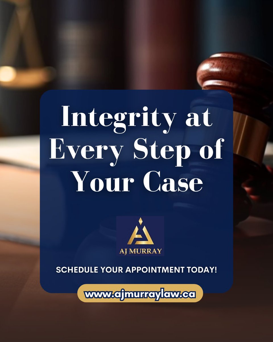 AJMurrayLaw's tweet image. Your case deserves more than attention — it deserves integrity. AJ Murray stands by you with trusted legal guidance from start to finish. 📞 Let’s talk: ajmurraylaw.ca 

#LegalProtection #AJMurrayLaw #ClientCommitment #IntegrityMatters #ClientCare #LegalExperts