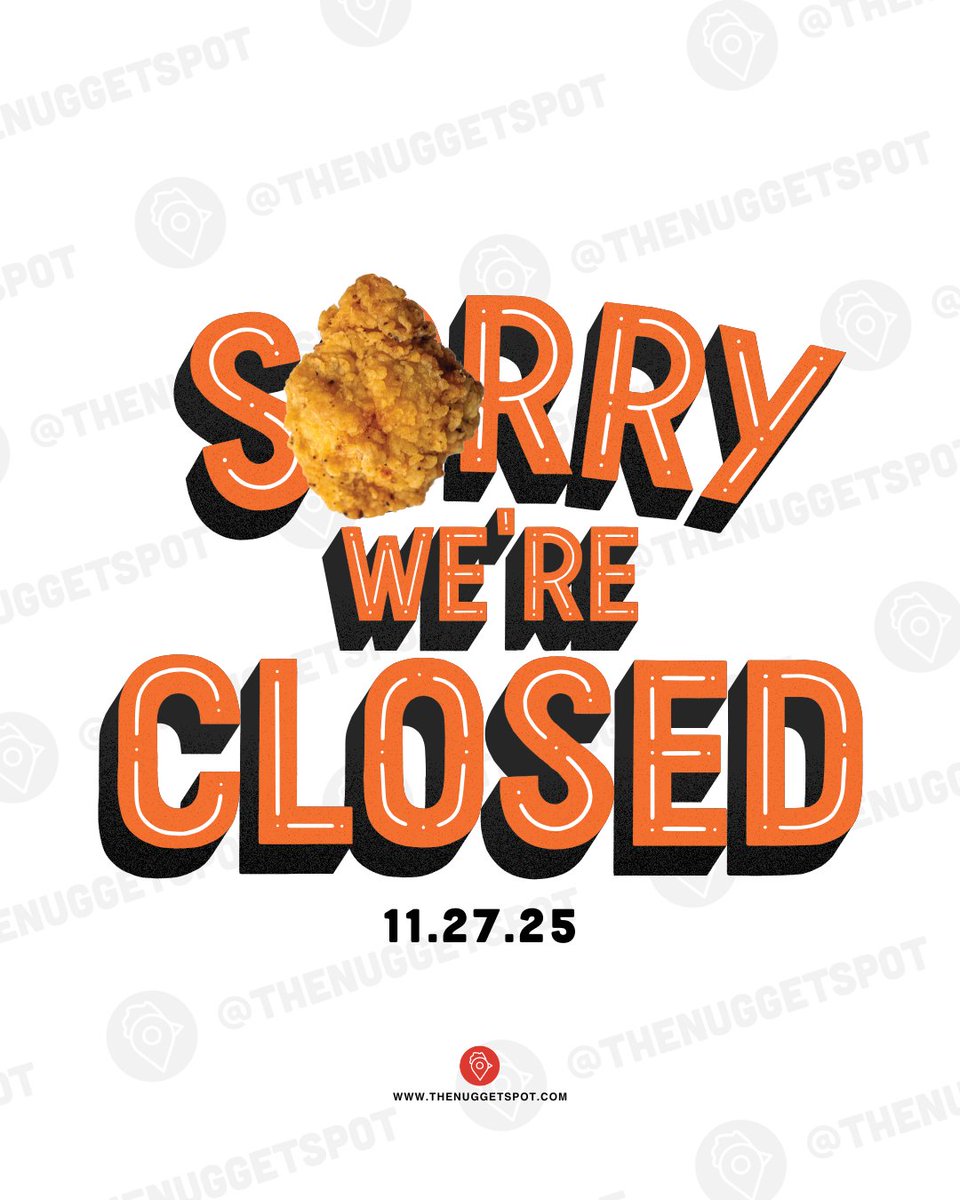 spending Thanksgiving giving thanks (and eating way too many Turkey Nugs). we’ll be closed tomorrow (11/27) for #Thanksgiving and back to serving Nugs again on Friday (11/28). have an amazing holiday and we’ll see you this weekend 🫶
