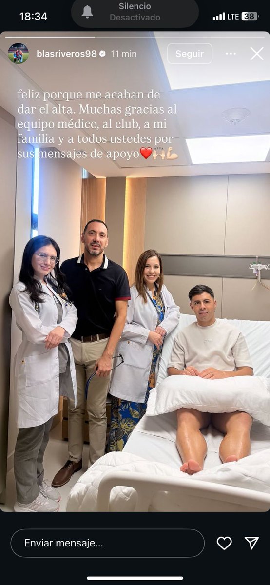 Blas Riveros anunció haber recibido el alta médica y estaría, probablemente, disponible para el encuentro del domingo.

El propio futbolista publicó en sus redes sociales.

<a href="/futbolclubpy/">Futbol Club</a>