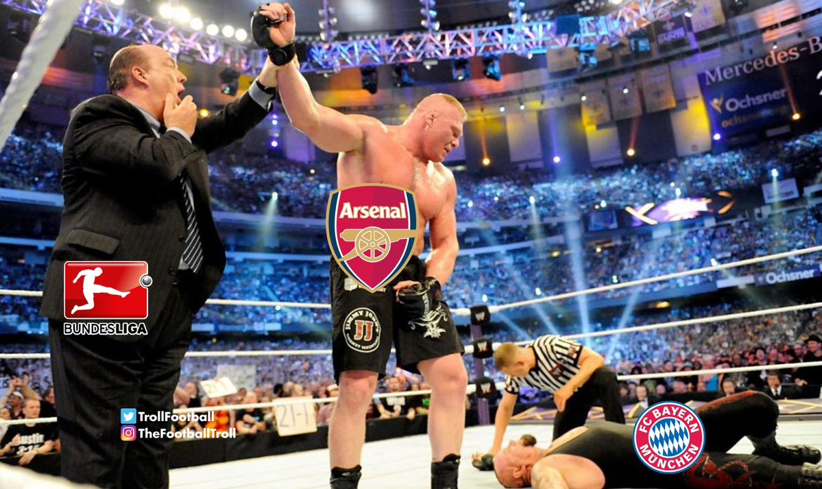 TrollFootball's tweet image. Arsenal ends Bayern&apos;s unbeaten run.