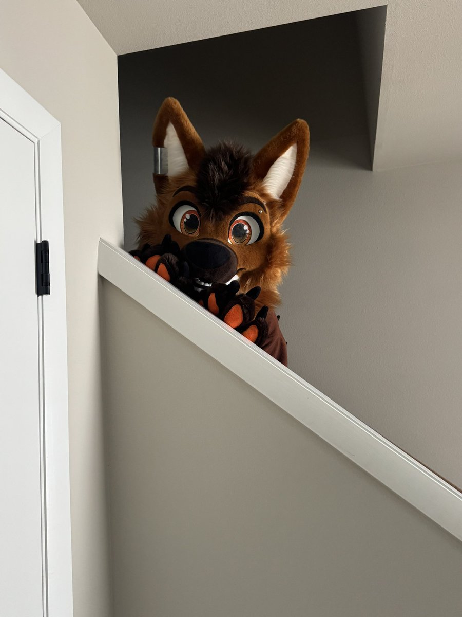 Toffeeies's tweet image. You never know who’s lurking on the stairs… be careful~ #fursuit #furries