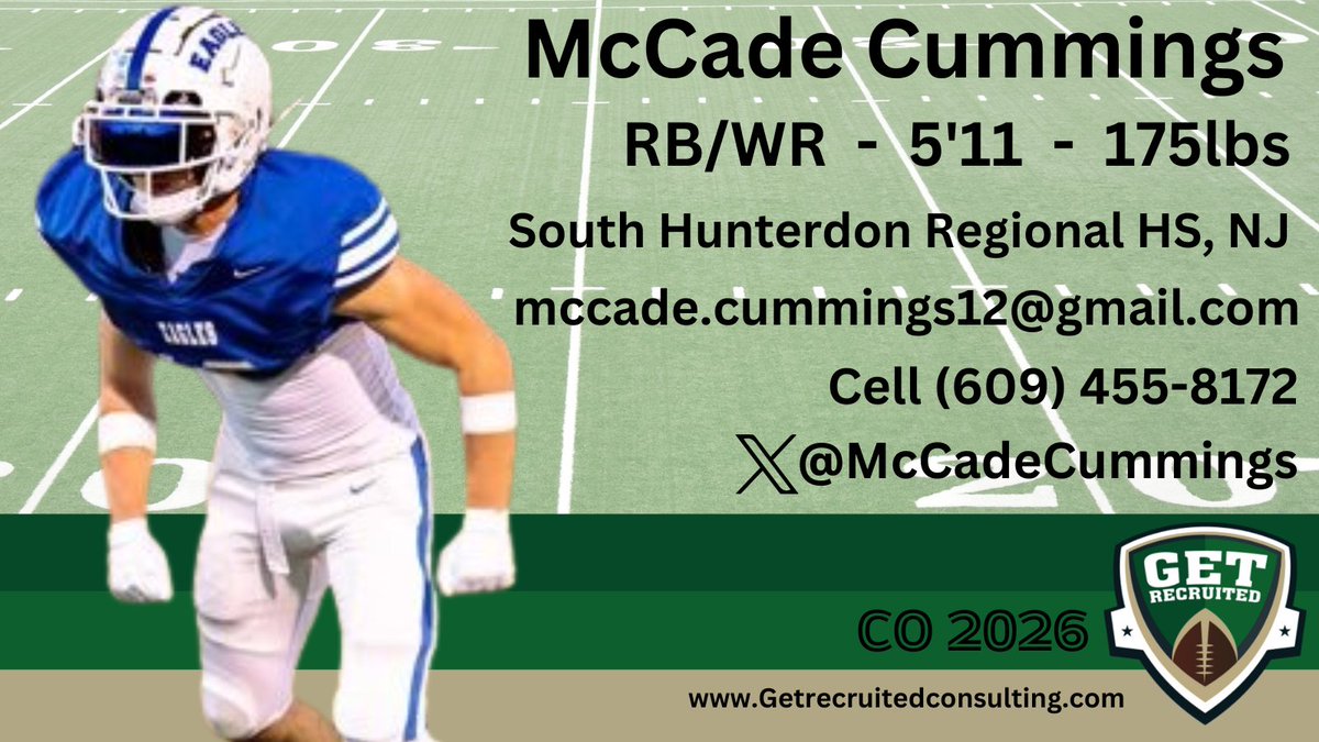 Get__Recruited's tweet image. McCade Cummings - CO 2026 - RB/WR/DB - 5&apos;11, 175lbs - 3.7 GPA - Athletic, runs hard, great vision. South Hunterdon Regional HS, NJ. Profile: app.productiverecruit.com/profile/mccade… @McCadeCummings @1of1lifeskills @GburgFB @McDaniel_FB @DigInMules @UrsinusFootball @BuffStateFB @HobartFootball