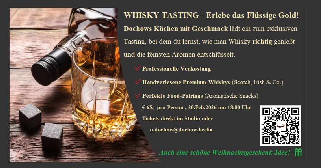 DochowBerlin's tweet photo. Whisky-Taste
Erlebe das flüssige Gold
Whisky-Taste bei Dochows Küchen mit Geschmack
Erlebe das flüssige Gold – Professionell Verkosten und Genießen
Tauche ein in die Welt des Whiskys! Wir laden dich zu einem exklusiven Tasting ein https://t.co/X2cR2HtXEE https://t.co/LxWGOkZslx