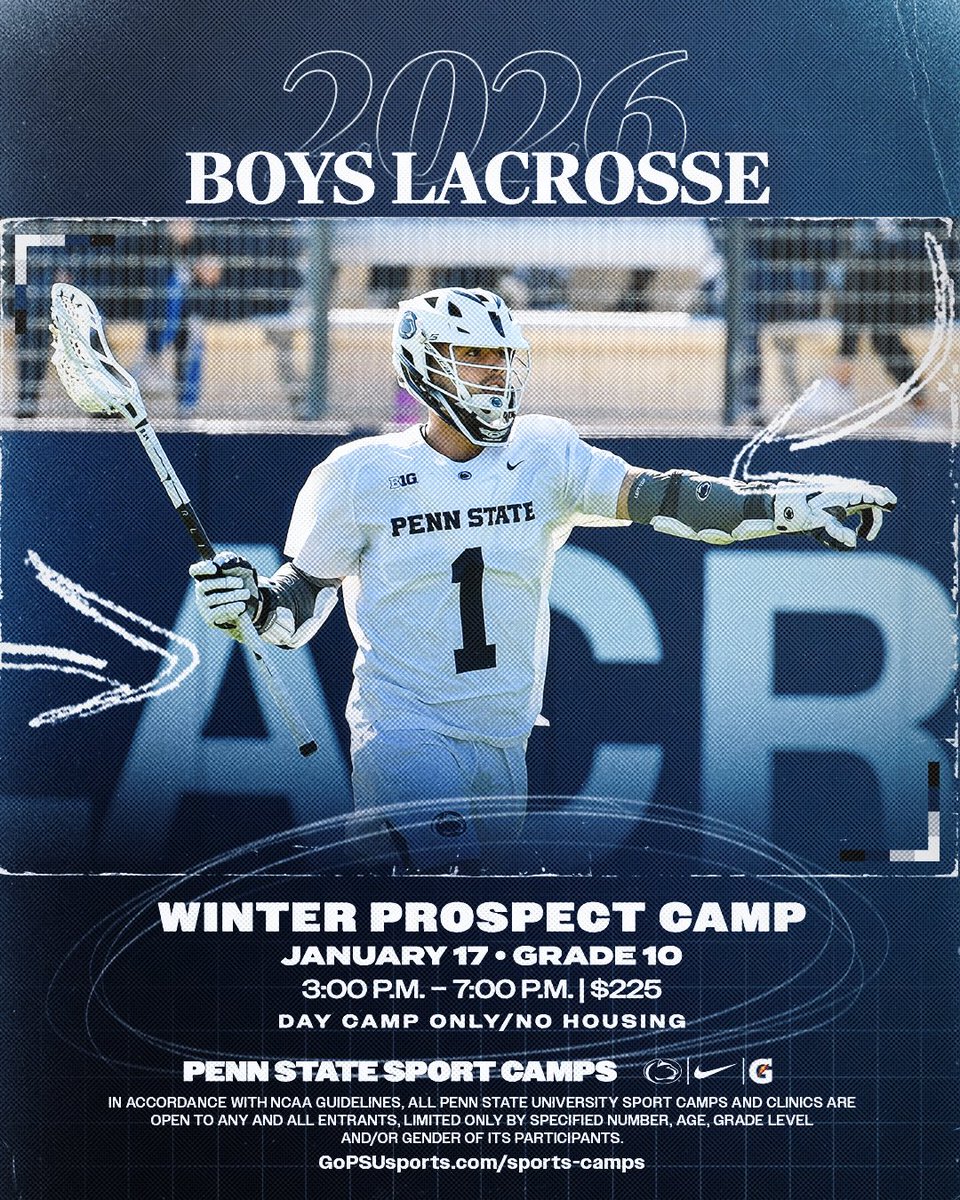 PennStateMLAX's tweet image. Winter is coming. So is our prospect camp.

Visit GoPSUsports.com/sports-camps for more information on all of our upcoming events 🥍
