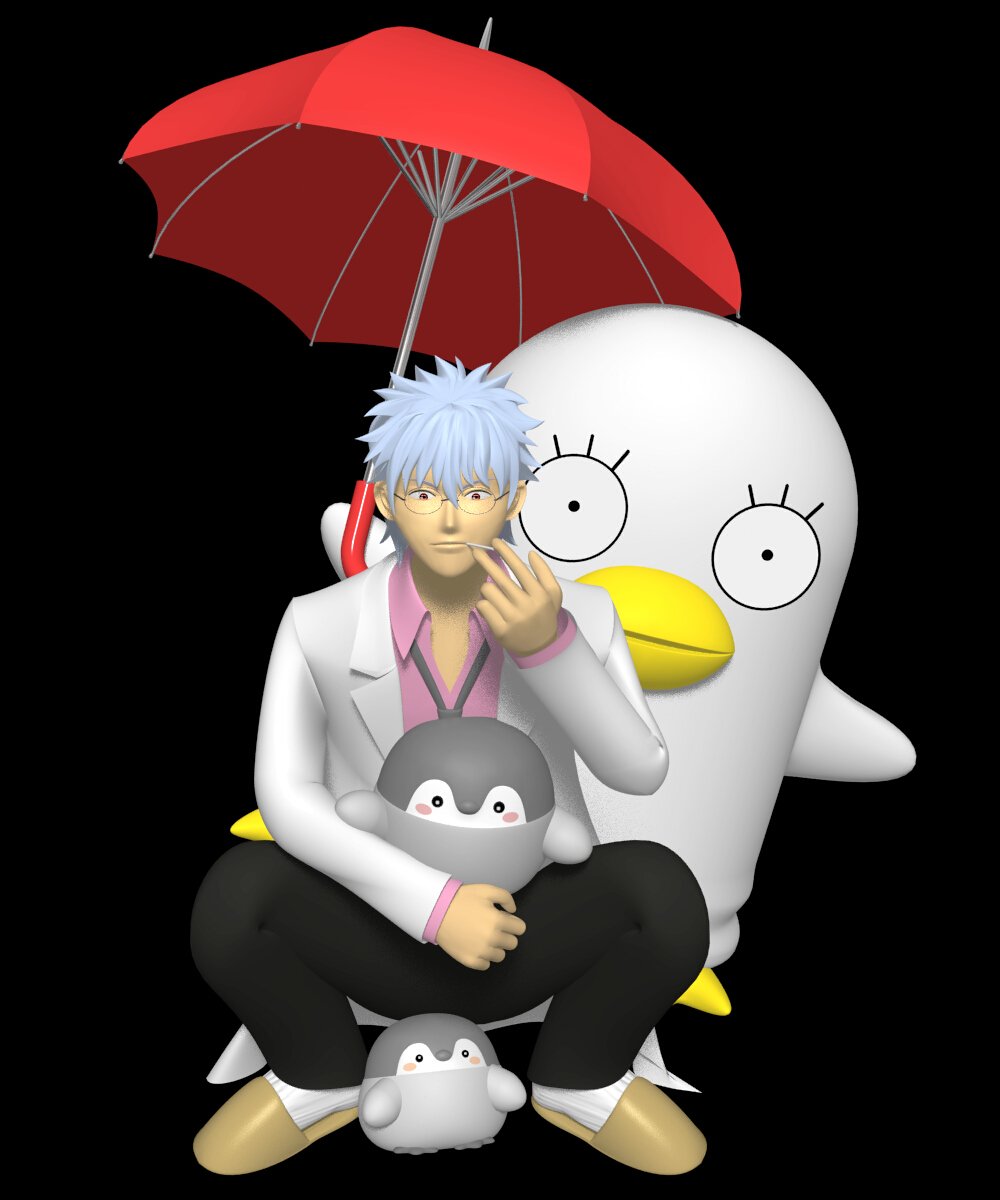 WxAxcs's tweet image. いま銀八先生アニメやってるんだよね〜。
18年位前に作った３Ｄを引っ張り出してみた😅
下手くそ(笑) ちょっと調整した＋🐧🐧
#コウペンちゃん  #銀魂