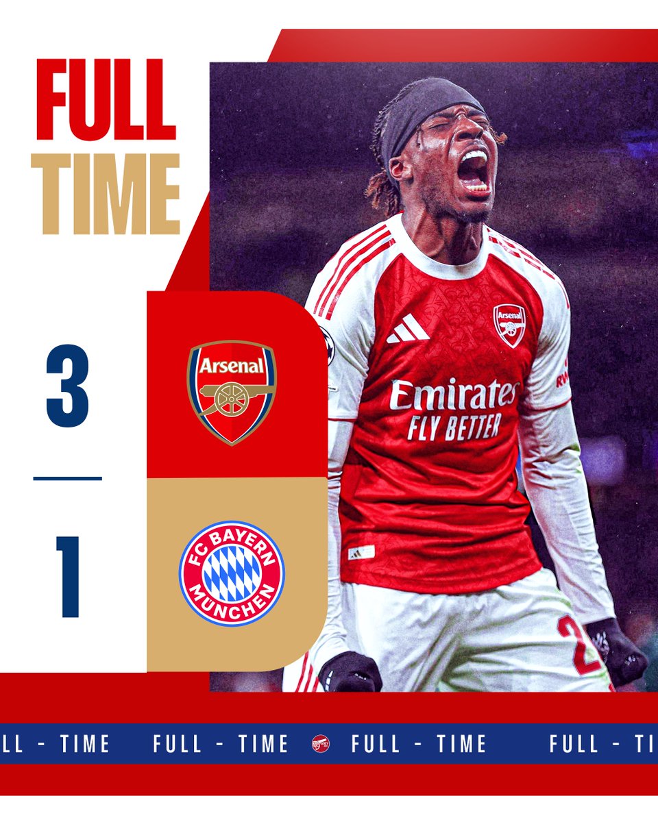 🚨 Full-Time: Arsenal 3-1 Bayern Munich.

Thoughts on the match, Gooners? 🤔