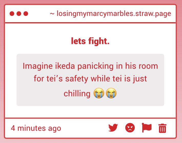 oton_ashii's tweet image. guarantee tei is also freaking the fuck out #codependency

losingmymarcymarbles.straw.page