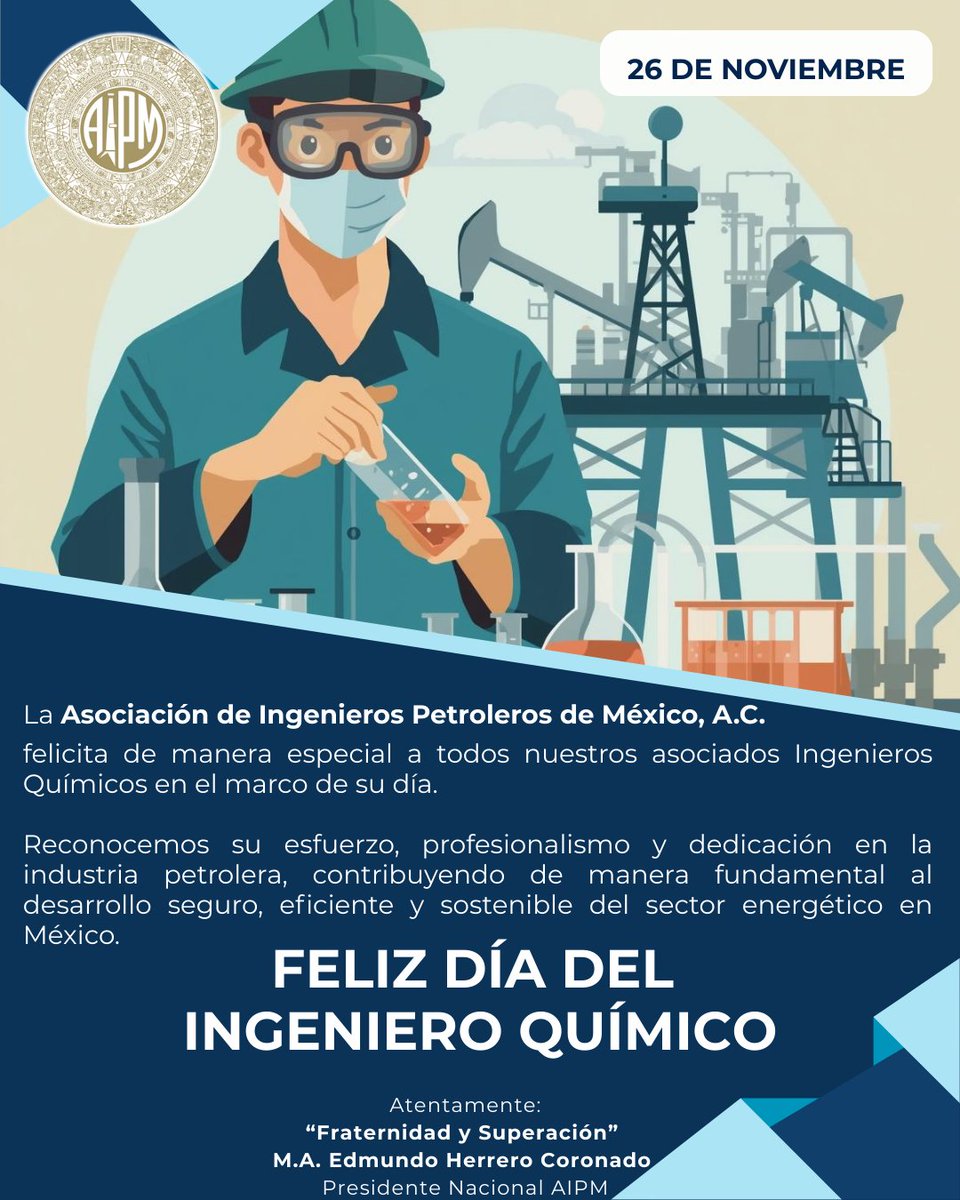 ¡Feliz Día del Ingeniero Químico!

La AIPM felicita a todos sus asociados por su dedicación y aporte a la industria petrolera.

#DíaDelIngenieroQuímico
#AIPM 
#IngenieríaPetrolera