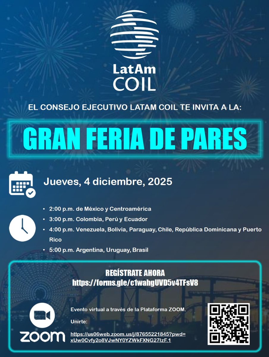 GlobalFCPyS's tweet image. ¡Lleva tu clase al mundo! 
La iniciativa COIL: Tu Aula en el Mundo te invita a la Gran Feria de Pares de la Red LATAM COIL.
🗓️ 4 de diciembre, Zoom
Conecta y descubre oportunidades para impulsar experiencias COIL innovadoras.
¡Sé parte de la comunidad más global de la UNAM!