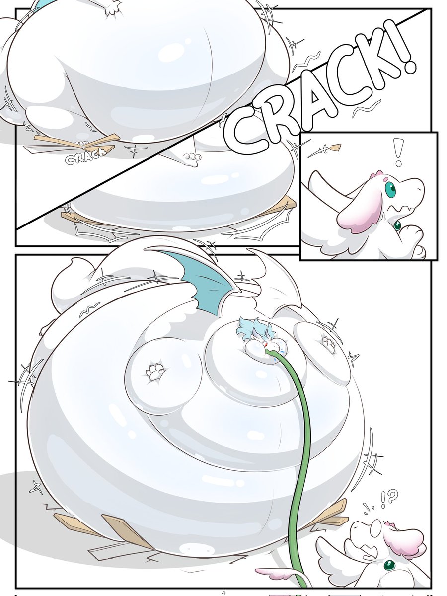 “Please, help me drink some water. (4/4)"

From her heavy weight, the floor broke and Ilsera fell, now inflated, round, and unable to move. 

The noise made Nicora turn around, and he was shocked to see his sister completely inflated.

Com: 🎨: <a href="/Wazplm52/">WazDragon</a> 
#ドラゴン養ってください