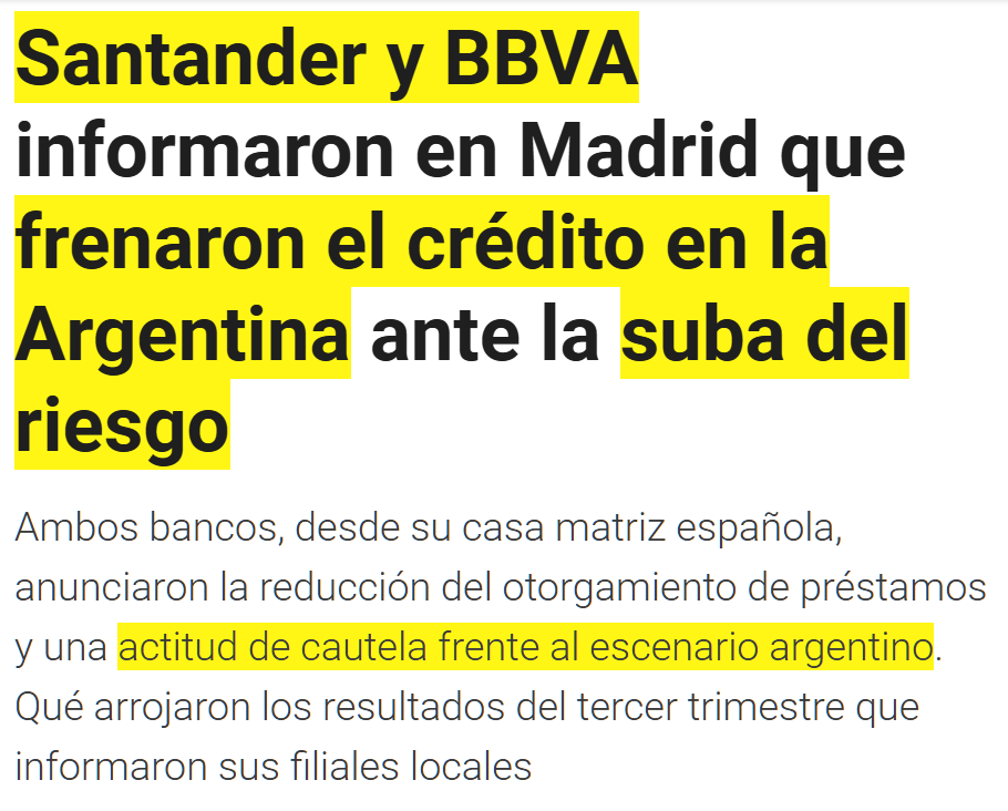 augustogrinner's tweet image. Banco Santander y Banco Francés consideran que la SITUACIÓN ECONÓMICA de Argentina es PEOR que lo que habían anticipado, incluso contaron que LA GENTE NO PUEDE PAGAR SUS PRÉSTAMOS, por lo que empezaron a tomar cautela. 💀

¿Ya están los mileístas diciendo que son bancos kukas? 👀