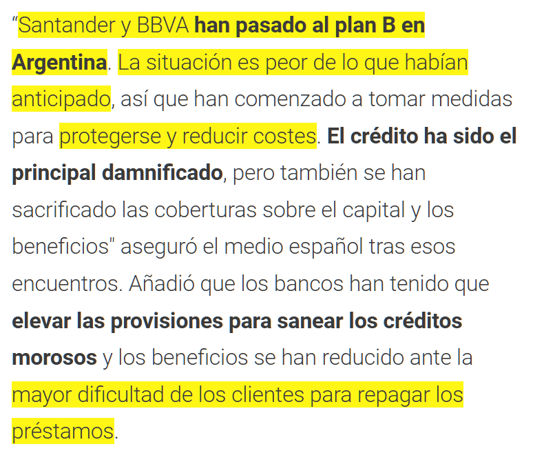 augustogrinner's tweet image. Banco Santander y Banco Francés consideran que la SITUACIÓN ECONÓMICA de Argentina es PEOR que lo que habían anticipado, incluso contaron que LA GENTE NO PUEDE PAGAR SUS PRÉSTAMOS, por lo que empezaron a tomar cautela. 💀

¿Ya están los mileístas diciendo que son bancos kukas? 👀