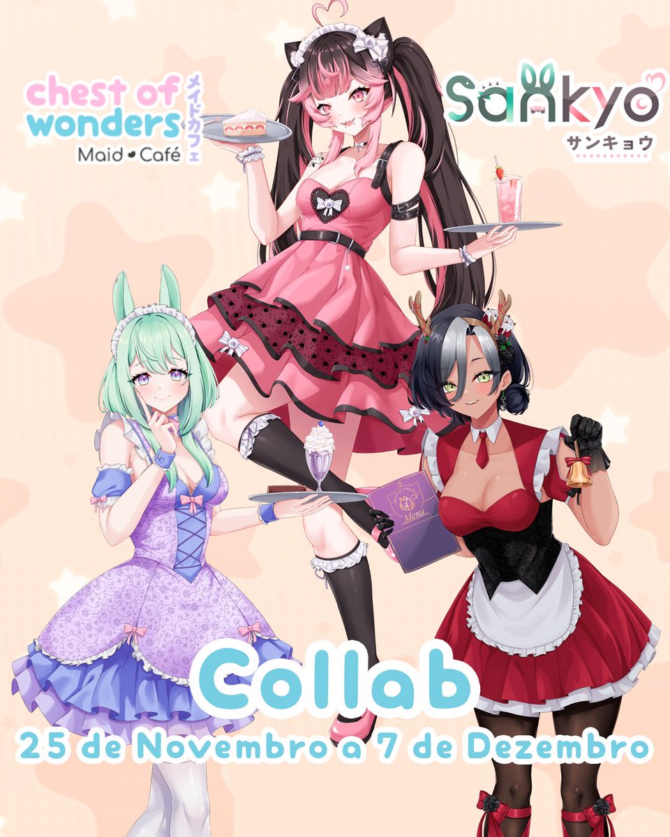 chestmaids's tweet photo. Mestres, até dia 07/12 estaremos com a collab com @SankyoProject por aqui~!
( • ᴗ - ) ✧
Temos bebidas especiais, brindes fofíssimos e itens exclusivos na lojinha.
Faça sua reserva no link da bio 💕 https://t.co/0WfdDAB0mb