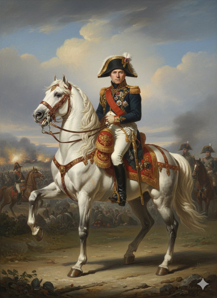 AndNapoleon's tweet photo. Me......if I was made a Marshal of France by Napoleon. #geminiAI #marshals #offrance #cavalrycommander #whitehorse #history https://t.co/qkZfTvPpW1