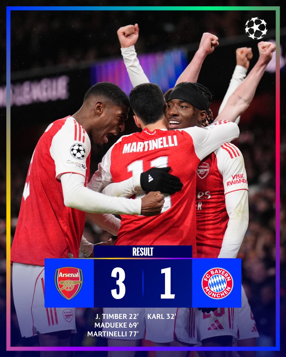 ChampionsLeague's tweet image. Arsenal beat Bayern München to stay perfect 💯

#UCL