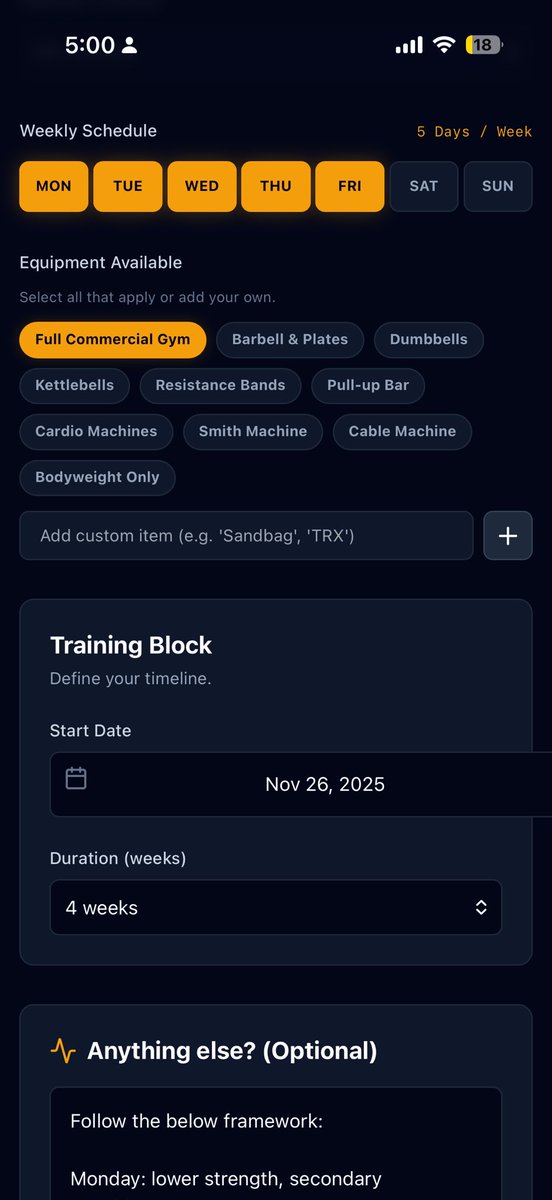 reidjjackson's tweet image. Startup screen that allows the user to customize their training in a number of different ways: