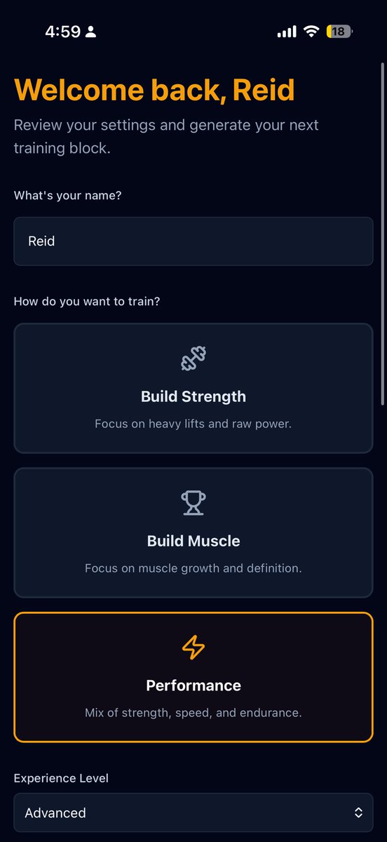 reidjjackson's tweet image. Startup screen that allows the user to customize their training in a number of different ways: