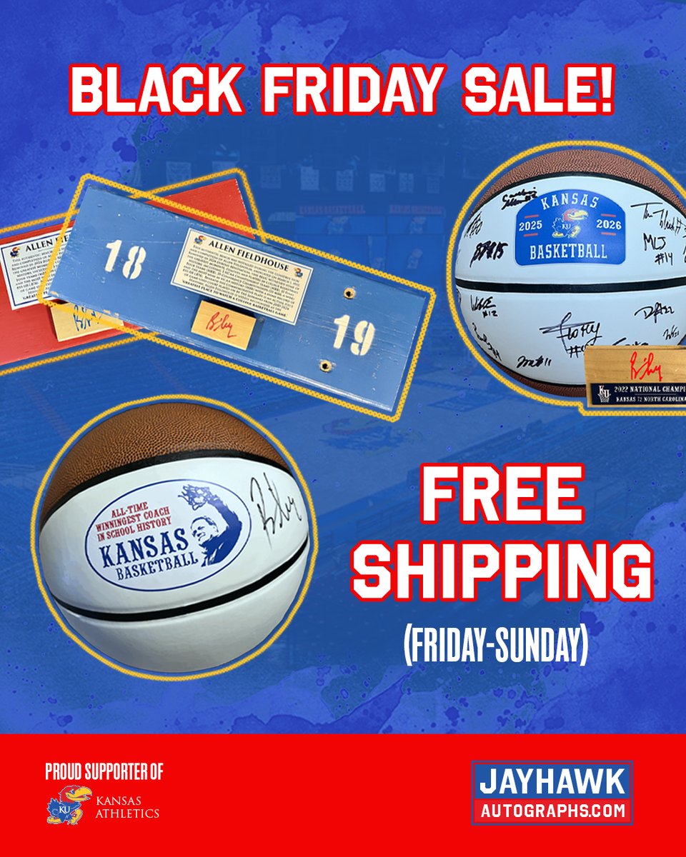 Black Friday got better than ever! We are offering FREE SHIPPING on all of our products! 

This offer is for a limited time. Get your perfect Christmas gifts today: jayhawkautographs.com
