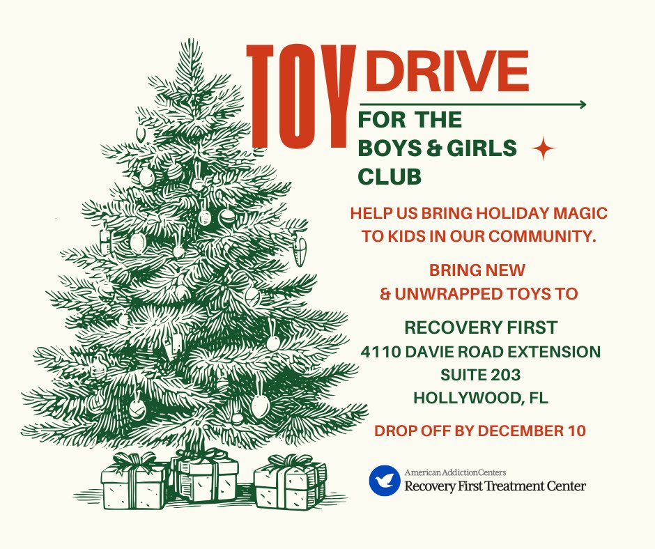 RecoveryFlorida's tweet image. We&apos;re collecting new, unwrapped toys for children served by the Boys &amp;amp; Girls Club. If you’re doing your holiday shopping, grab an extra gift &amp;amp; drop it off at our center! Let’s make sure every child feels a little holiday magic. ❤️🎁

#HollywoodFL #LocalEvents #BoysAndGirlsClub