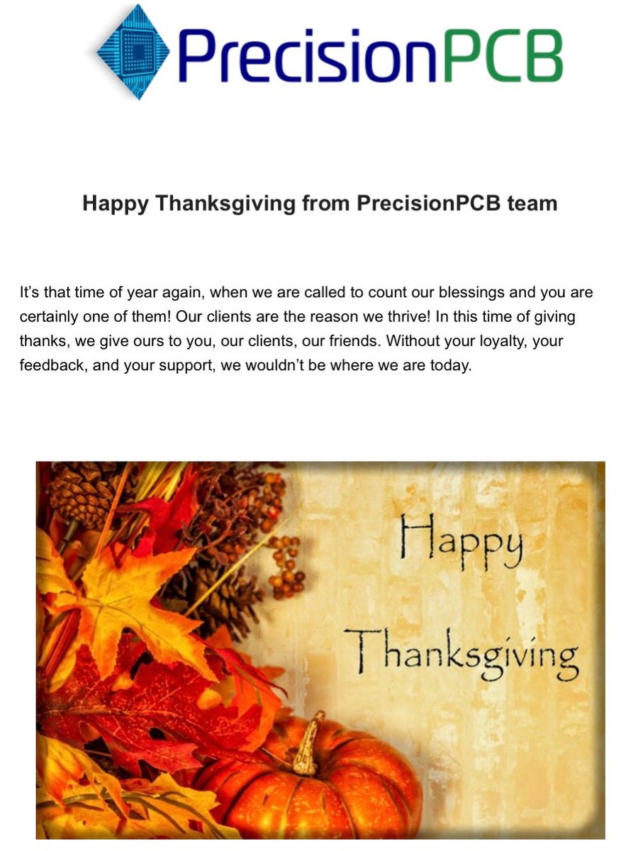 precision4pcb's tweet image. Happy Thanksgiving from precision4pcb.com. Quick-Turn PCBA Made in USA 🇺🇸   #pcbassembly #pcbdesign #electronicsengineering #pcb4assembly #pcbmanufacturing #oem #electronics #ems