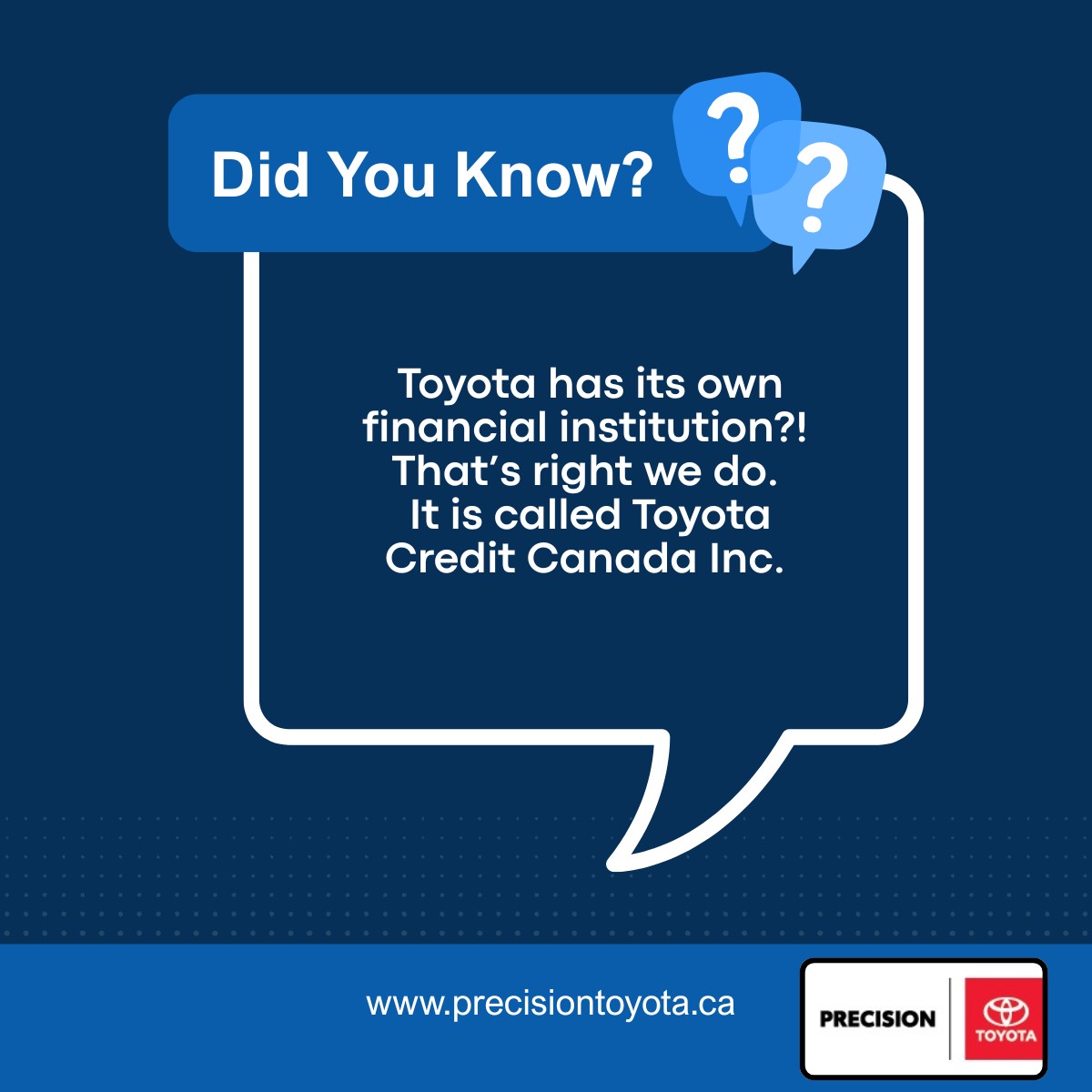 Got questions about financing? Visit our Finance Department—Tracy and Murphy are here to help you every step of the way.

📍 404 18th Street North, Brandon, MB
📞 204-725-0508
🌍 precisiontoyota.ca

#westmandealership #brandonmb #precisiontoyotabrandon