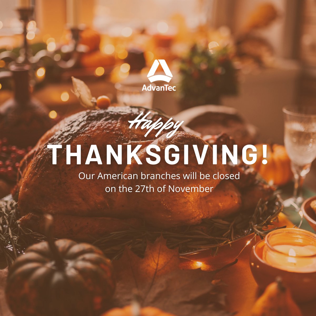 advantecmarine's tweet photo. Our American branches will be closed on November 27 for Thanksgiving. We’ll be back on the 1st of December! Wishing everyone a joyful holiday! https://t.co/LXtbUUXQce
