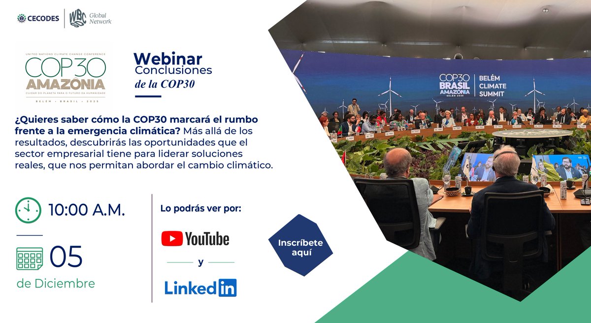 Desde la Red de Periodistas por el Desarrollo Sostenible los invitamos a hacer parte del Webinar de Conclusiones de la #COP30, organizado por <a href="/CECODES/">CECODES</a>. Allí podrán conocer los hitos que dejó la COP30 y las oportunidades que deja con miras a la COP31. 👇📎