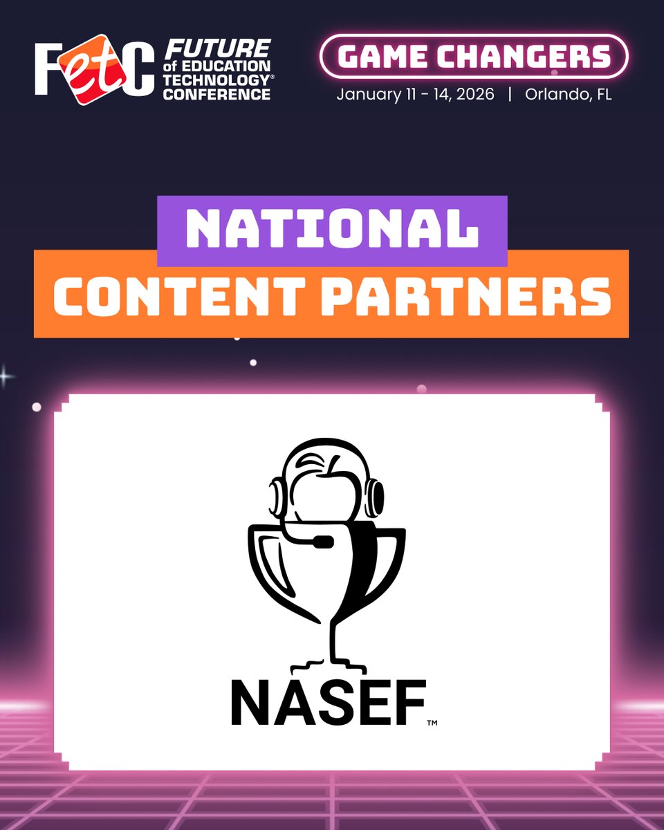NASEFedu's tweet image. Big news! NASEF is heading to @FETC 2026 in Orlando, Jan 11–14. This is the go-to event for educators to explore new tech, connect, and learn. 🎮📚

🍎 Use our special discount code “NASEF10” for 10% off your registration!

#FETC #educator #esportsedu #education…