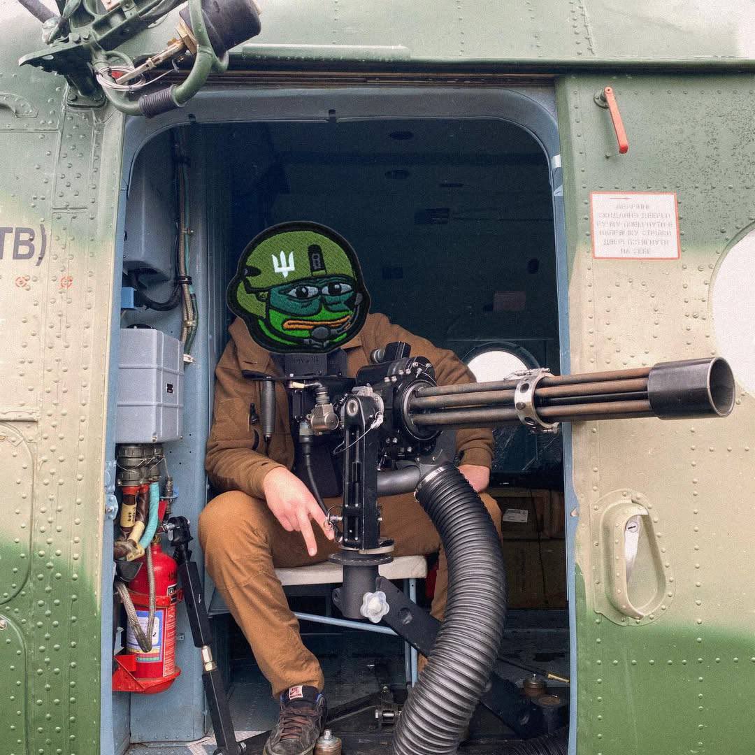 Ukrainian Mi-8 helicopter door gunner and his M134 Minigun.

Ukrainian helicopter crews have been scoring an enormous number of drone kills.