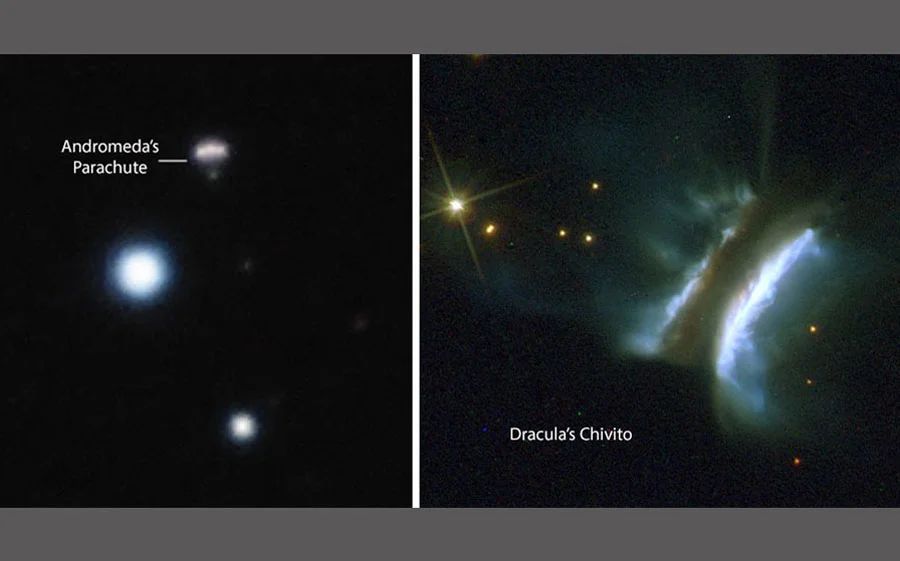 SkyandTelescope's tweet image. Observers can&apos;t resist the challenge of seeking faint objects with curious names. We go deep and visit two — Andromeda&apos;s Parachute and Dracula&apos;s Chivito.
Read more: buff.ly/t8Bk6zP
