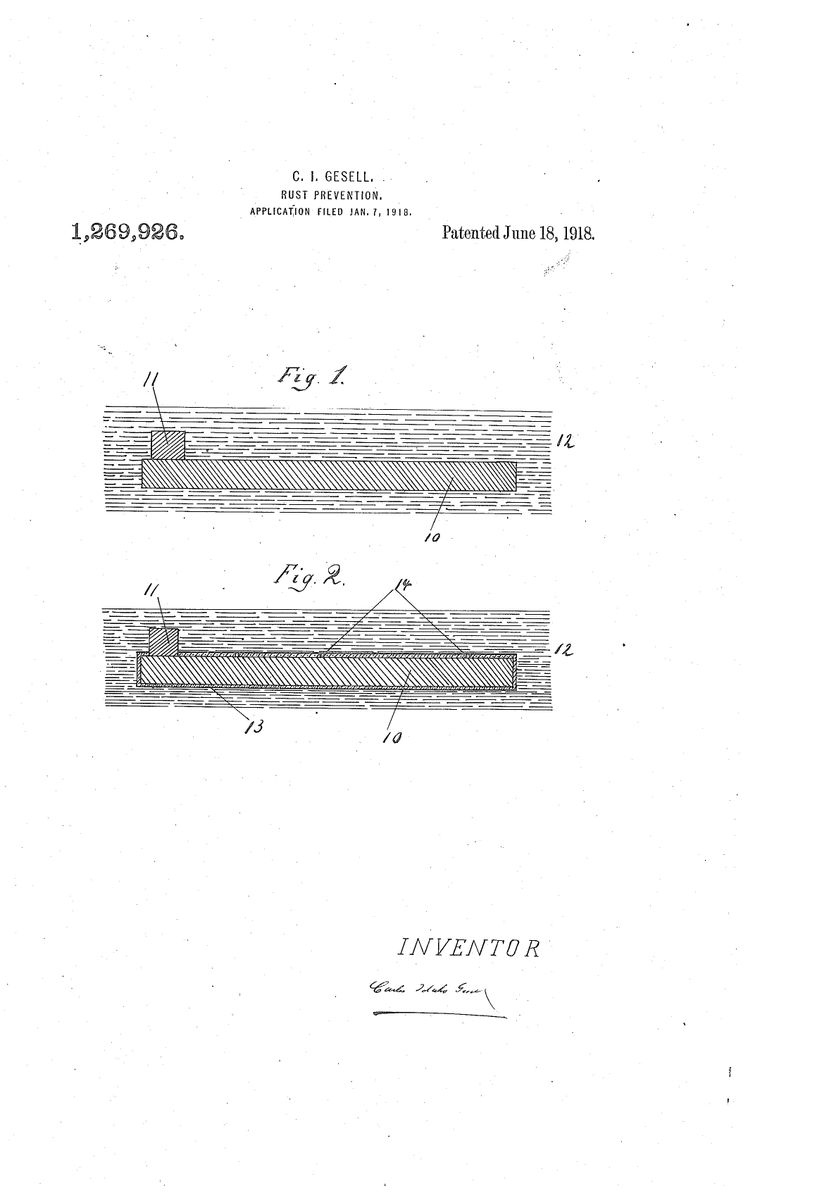 PatentArtBot's tweet image. Rust prevention.
Invented By: Carlos Idaho Gesell
Patent Number: US1269926
patents.google.com/patent/US12699…