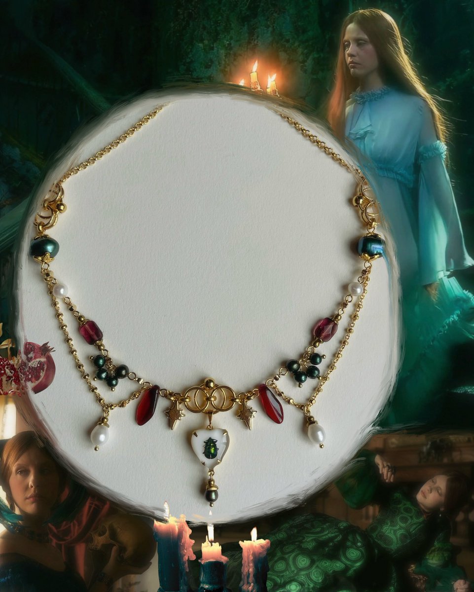 beetle necklace inspired by elizabeth from guillermo del toro’s frankenstein🖤