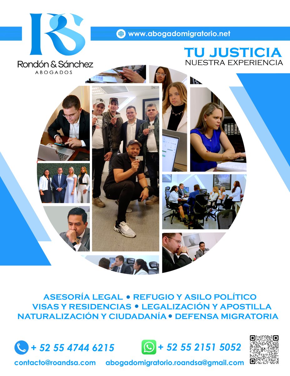 abogadoroandsa's tweet image. on más de 10 años de experiencia, en &quot;Rondón &amp;amp; Sánchez Abogados&quot; tu caso está en buenas manos. Le ofrecemos diferentes servicios migratorios. ¡Contáctenos!
#TarjetadeVisitanteporRazonesHumanitarias #ResidenciaPermanente #Refugio #VisaMexico #Ciudadanía #ResidenciaLegal #COMAR