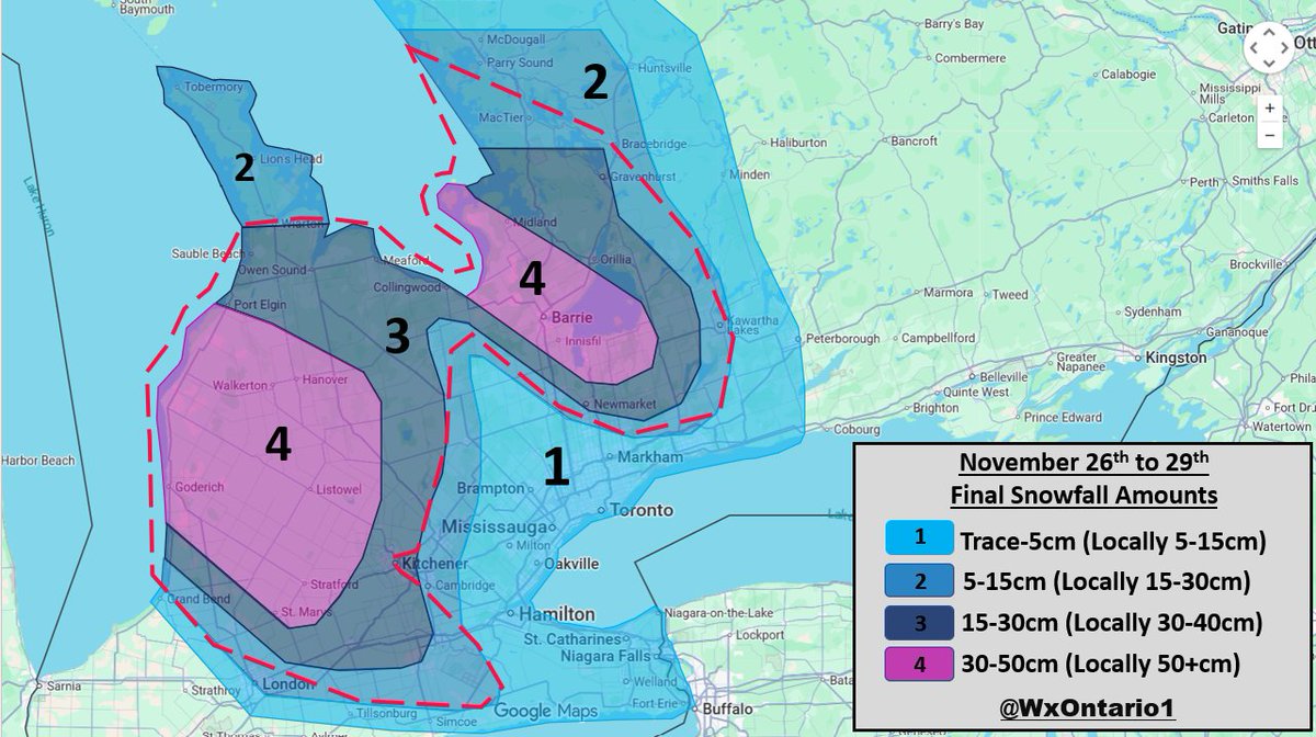 ❄️FINAL Snowfall Forecast For the Upcoming Lake Effect Snow Event ❄️

- High Impact LES Event expected across most of the snowbelts Wednesday PM into Saturday AM  
- Heaviest amounts (Zone 4) will be were the squalls are expected to linger the longest and be the strongest 
-Areas