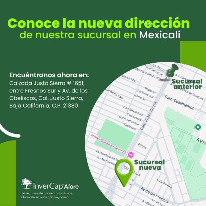 📍 ¡Atención Mexicali!
A partir del 1 de diciembre, nuestra sucursal cambia de ubicación. 🏢✨

Ahora te atenderemos en:
Calzada Justo Sierra #1651, entre Fresnos Sur y Av. de los Obeliscos,
Col. Justo Sierra, C.P. 21380.

Te esperamos en nuestra nueva dirección para seguir