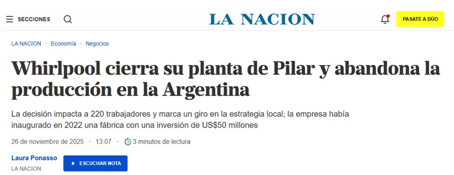 Juli_Strada's tweet image. 1er acto: Whirlpool fabricará lavarropas en la Argentina para la región (octubre 2022).

2do acto: Whirlpool recortó al menos 60 puestos de trabajo y ajustó uno de sus turnos de producción (mayo 2024).

3er acto: Whirlpool cierra su planta de Pilar y abandona la producción en la…