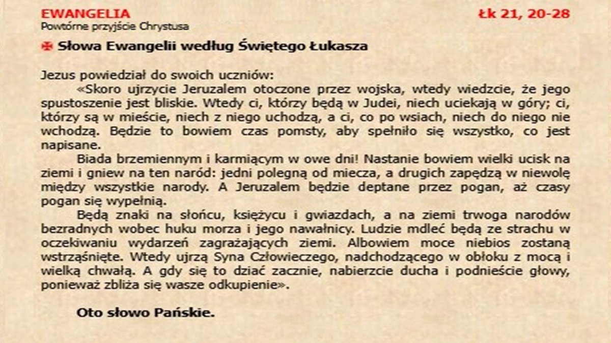 #EWANGELIA NA CZWARTEK
✠ Łk 21,20-28 Powtórne przyjście Chrystusa
27.11.2025r.
brewiarz.pl/xi_25/2711p/cz…