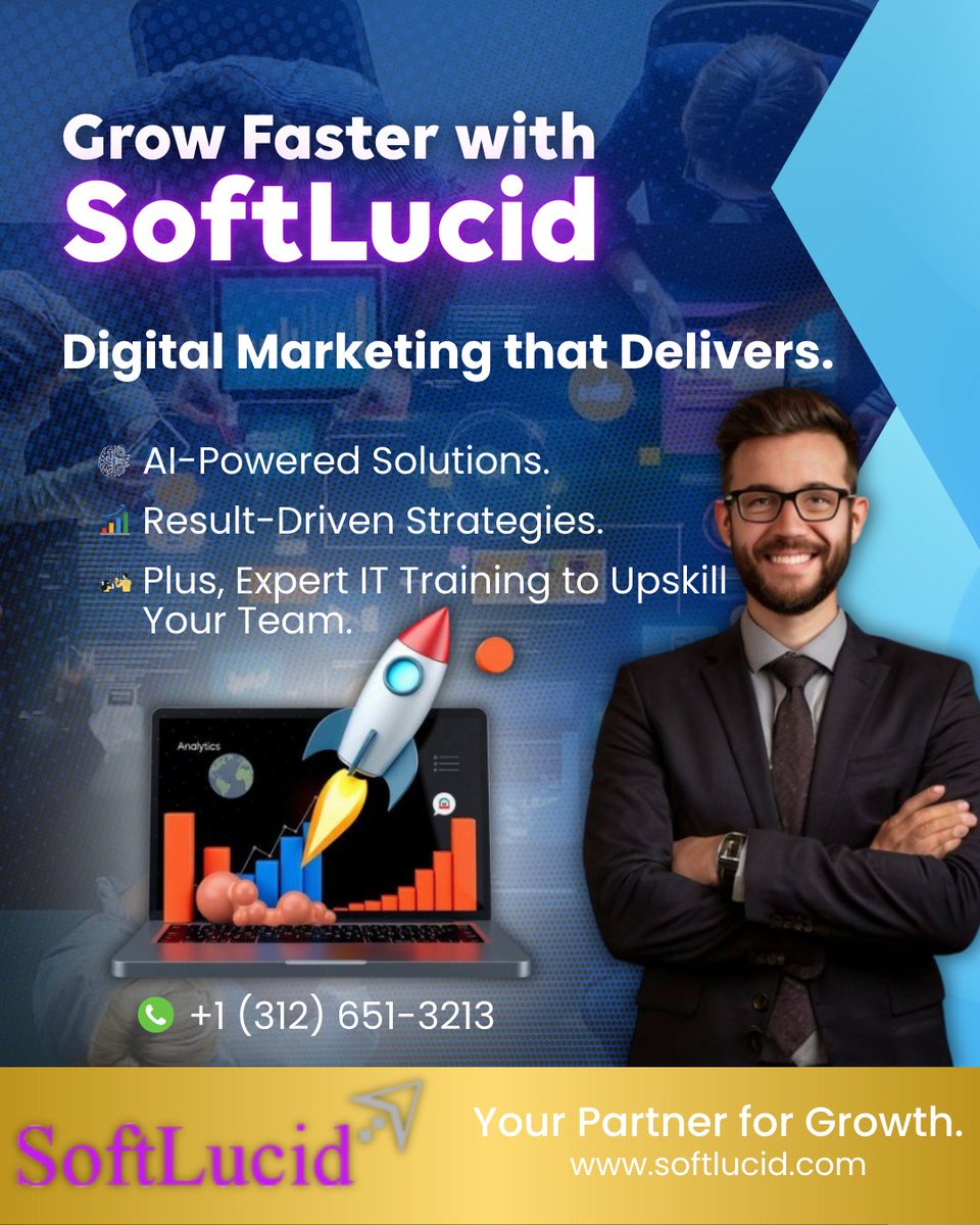 Softlucid_'s tweet image. Grow faster with SoftLucid! 🚀
AI-Powered Digital Marketing + Expert IT Training to boost your team’s skills.
Strategies designed for real results.
📞 +1 (312) 651-3213
🌐 softlucid.com
#AIMarketing #BusinessGrowth #TechSkills