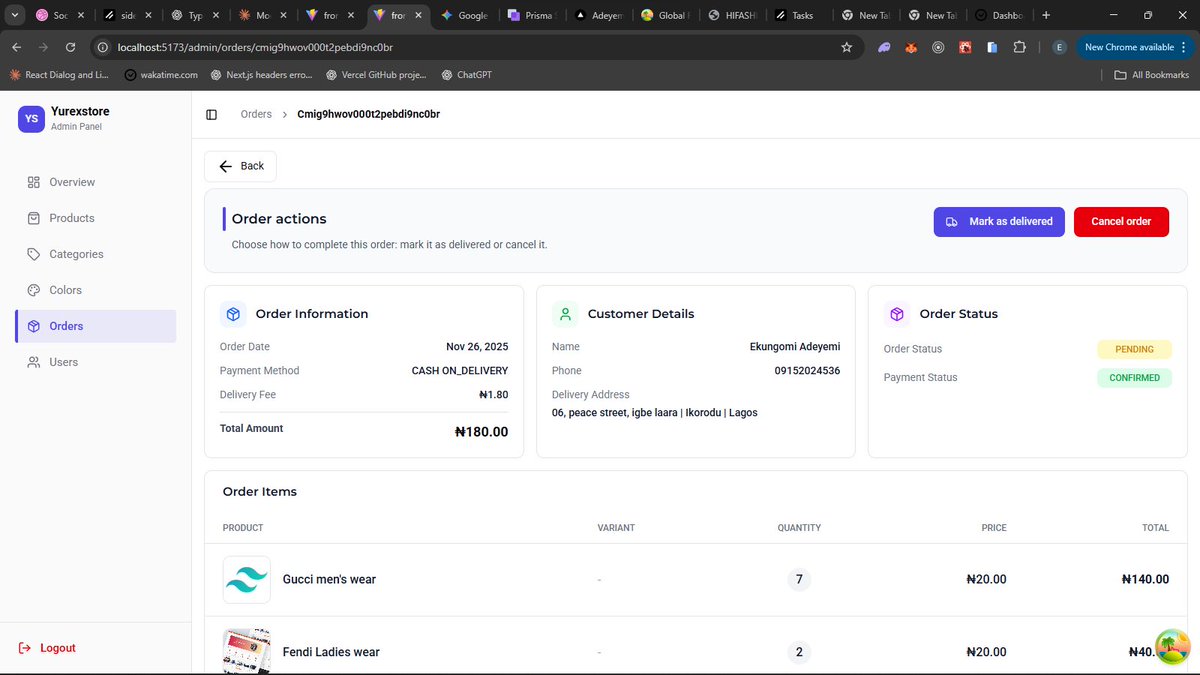 0x_Adeyemi's tweet image. Working Admin page of an e-commerce website,
I love how it’s turning out 😍